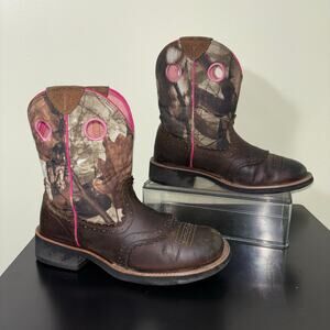 Ariat Fatbaby Women’s 7.5B Camo Western Cowboy Boots Pink Stitch Leather